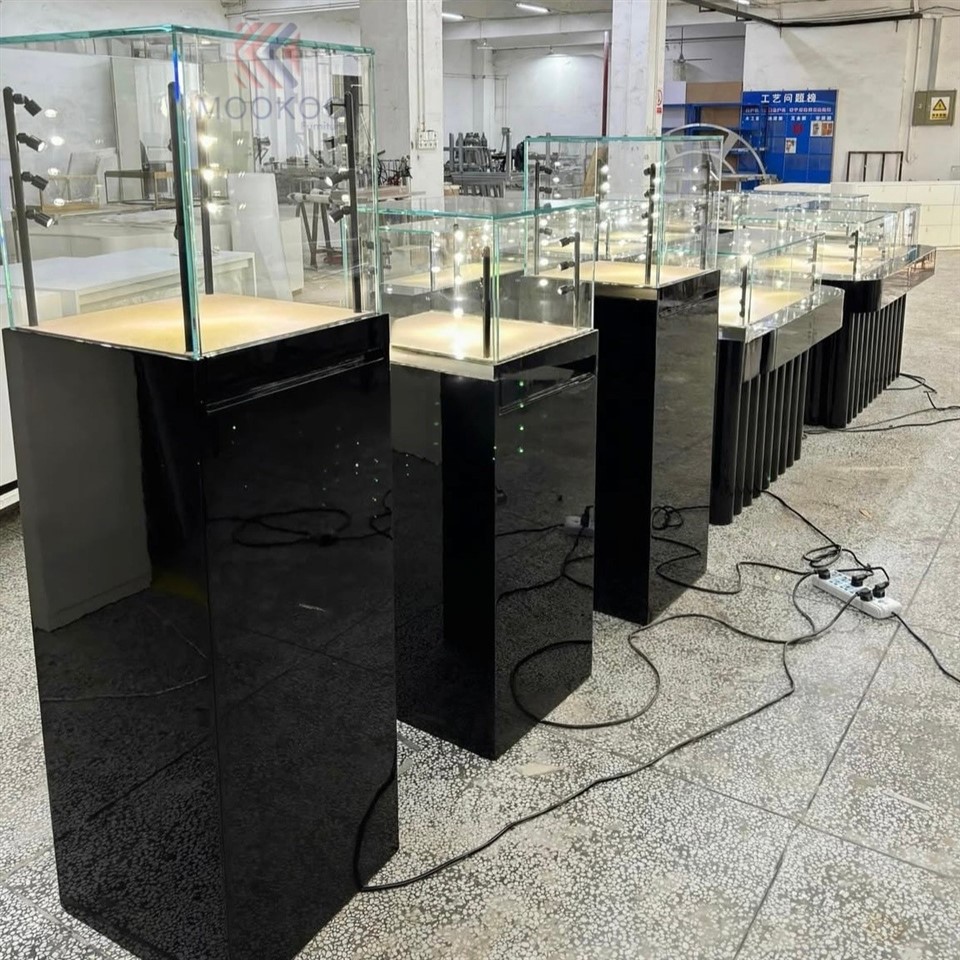 Elegant Black Fluted Pedestal Jewelry Display Cabinet price
