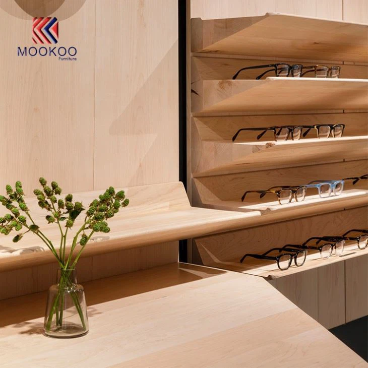 Glasses Shop Interior Decoration Modern Wood Wall Showcase Design